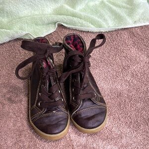 Gap Baby Boy Brown Vegan Leather Boots With Checkered Lining Size 7